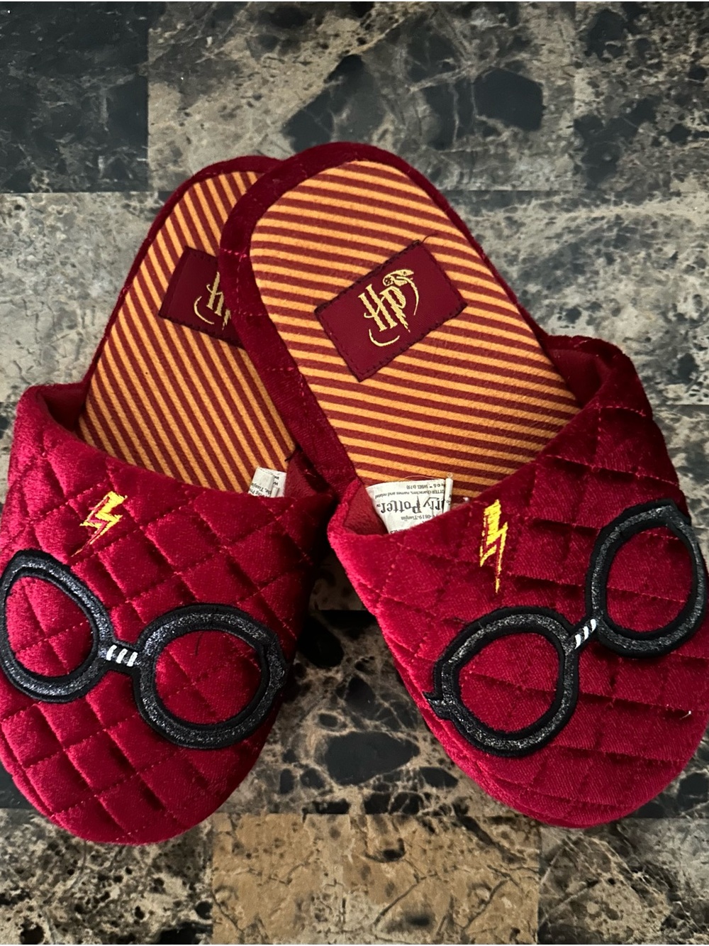 Warner Bros. Kids' Red Quilted Slippers with Embroidered Glasses